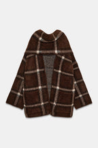 SHORT CHECK KNIT COAT WITH SCARF DETAIL