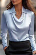 Temperamental Printed Simple Shirt Collar Ladies Top