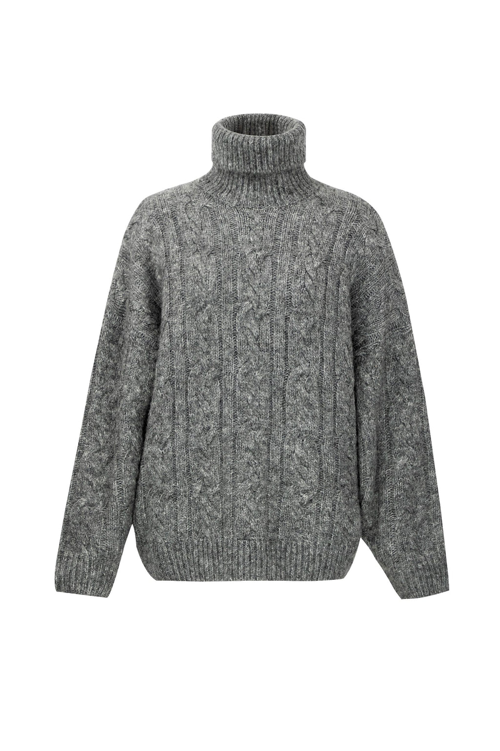 Chunky Grey Cable Knit Turtleneck