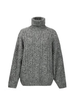 Chunky Grey Cable Knit Turtleneck