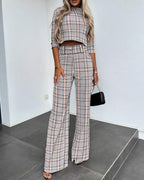 Fashionable solid color high waisted straight pants suit