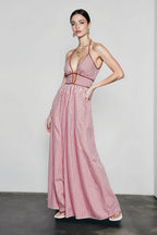 Deep V Striped Halter Vacation Dress