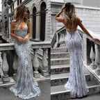 Strapless V - Neck Backless Sequined Dress