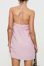 Striped Halter Backless Chic Mini Dress