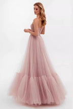Off Shoulder Mesh Long Sleeve Prom Dress