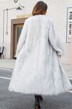 Chic V Neck Faux Fur Cozy Longline Overcoat