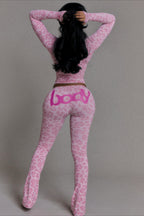 Contrast Letter Vneck Slim Two Piece Set
