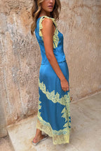 Kira Contrast Color Satin Lace Trim High Rise Maxi Skirt