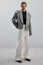 Notch-Lapel Epaulet Wool Blend Loose Coat