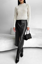 Vintage Leather High Waist Split Skirt