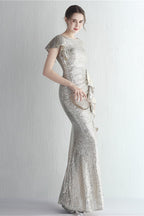 Glitter High Neck Mermaid Slit Formal Dress