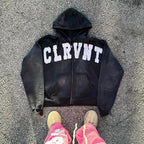 Unisex Goth Print Zip Hoodie