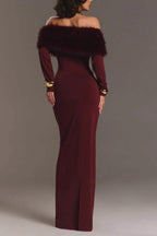 Fur Collar Off Shoulder Bodycon Dress
