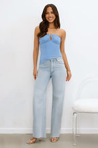 Asymmetric Hem Corset Mesh U Neck Crop Top