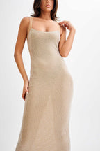 Louisa Aesthetic Midnight Fantasy Stretch Sequin Mesh Strap Open Back Maxi Dress Premium Wardrobe Essential