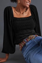 Plain Ruffle Sleeve Buttoned Plus Size Boho Top