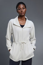 Air Layer Stand Collar Drawstring Waist Mid Length Jacket