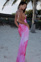 Sexy Cross-Back Floral Print Strappy Bodycon Maxi Dress