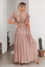 Button Front Drawstring Waist Maxi Boho Dress