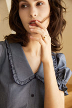 Dark Blue Peter Pan Collar Button Up Mini Dress