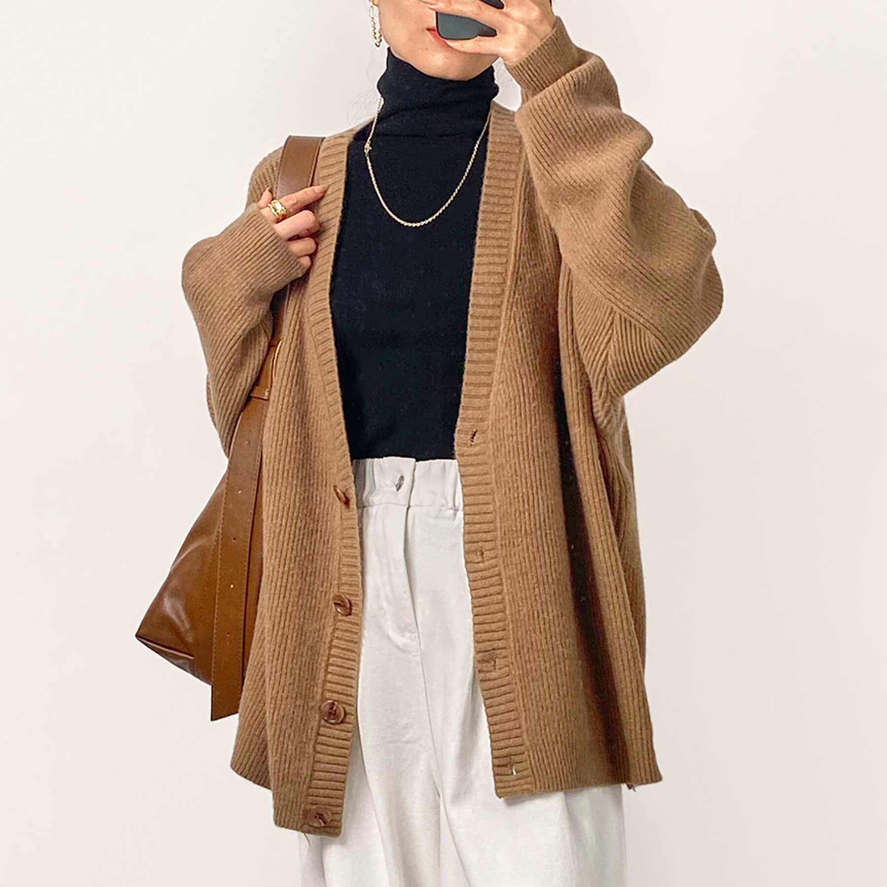 Brown Oversized Button Front Ribbed Knit Cardigan