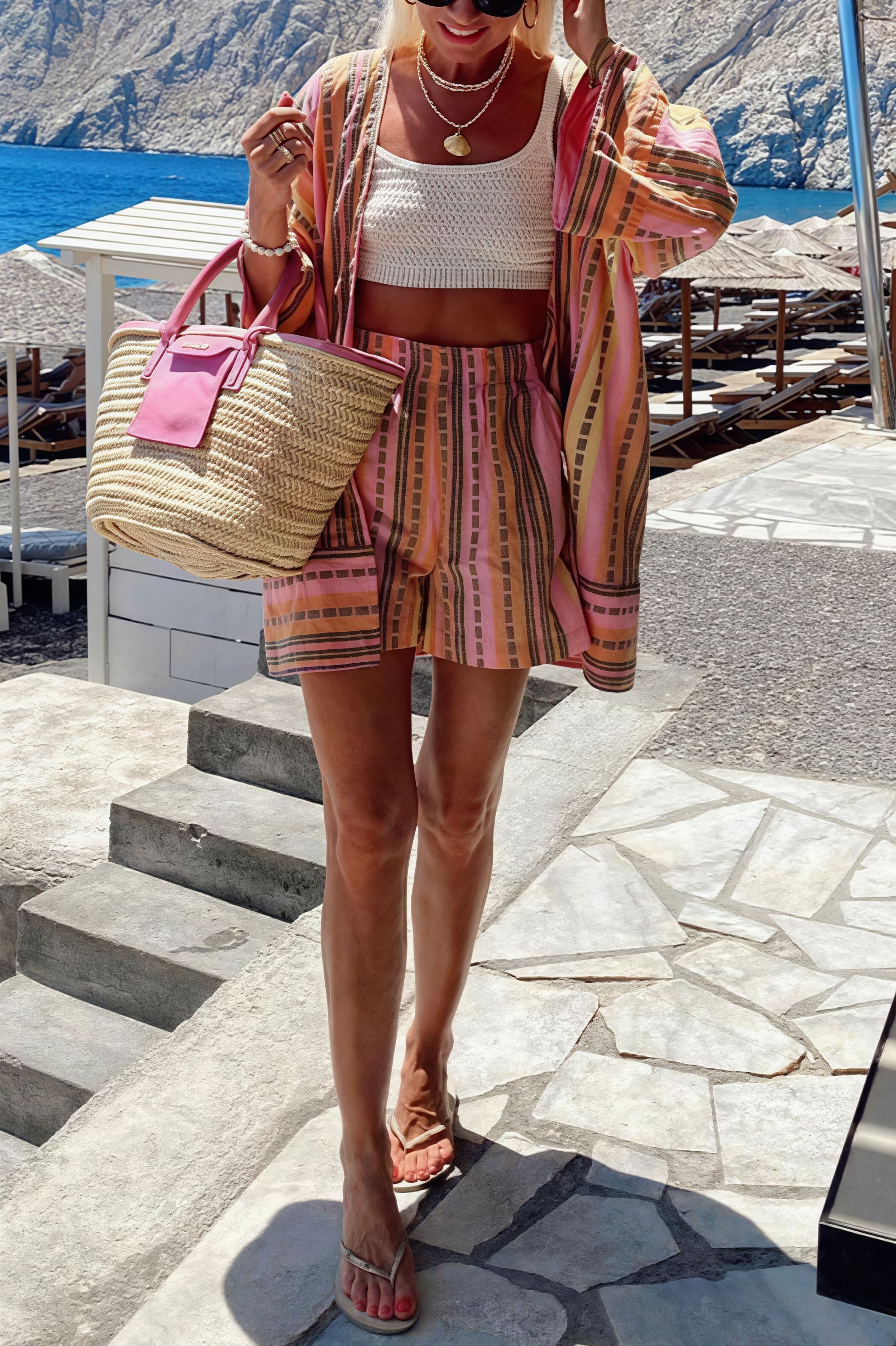 Vacation Stripe Loose Two Piece Set