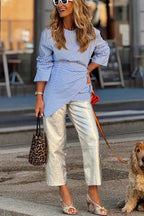 Tanie Metallic Fabric Mid-rise Pocket Cropped Wide Straight-leg Pants