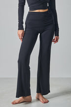 Solid Fitted Foldover Soft Pants