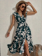 Paz Exclusive Floral V Neck Dress Designer Edit