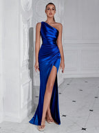 Chelsea Minimalist Satin Cocktail Dress with One Shoulder Boutique Collection
