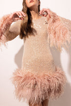Backless Sequin Feather Mini Dress