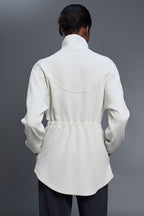 Air Layer Stand Collar Drawstring Waist Mid Length Jacket