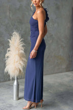 Fashionable Mesh Sleeveless One-shoulder Waist-revealing Maxi Dress