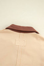 Light French Beige Striped Patchwork Collar Sweatshirt