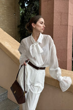 Sexy Bow Tie Sheer Blouse