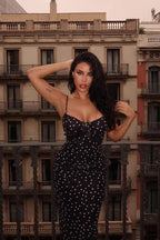 Polka Dot Print Strapless Backless Bodycon Maxi Dress