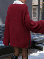 Vintage V-Neck Split Knit Blouse