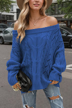 Solid Color Off-shoulder Long-sleeved Loose Knit Sweater