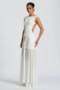 Sexy Solid Sleeveless Backless Ruched Waist Slit Formal Dress