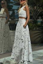 Next Trip Floral Embroidery Crochet Lace Crop Tank Top