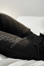Rhinestone Letter Washed Straight Jean