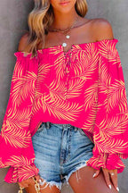 Off Shoulder Long Sleeve Printed Pullover Top