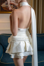 Satin Bardot Low-Back Party Dress