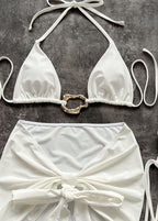 White Sands - 3-in-1 Cut-Out Swimsuit Set with Wrap Skirt