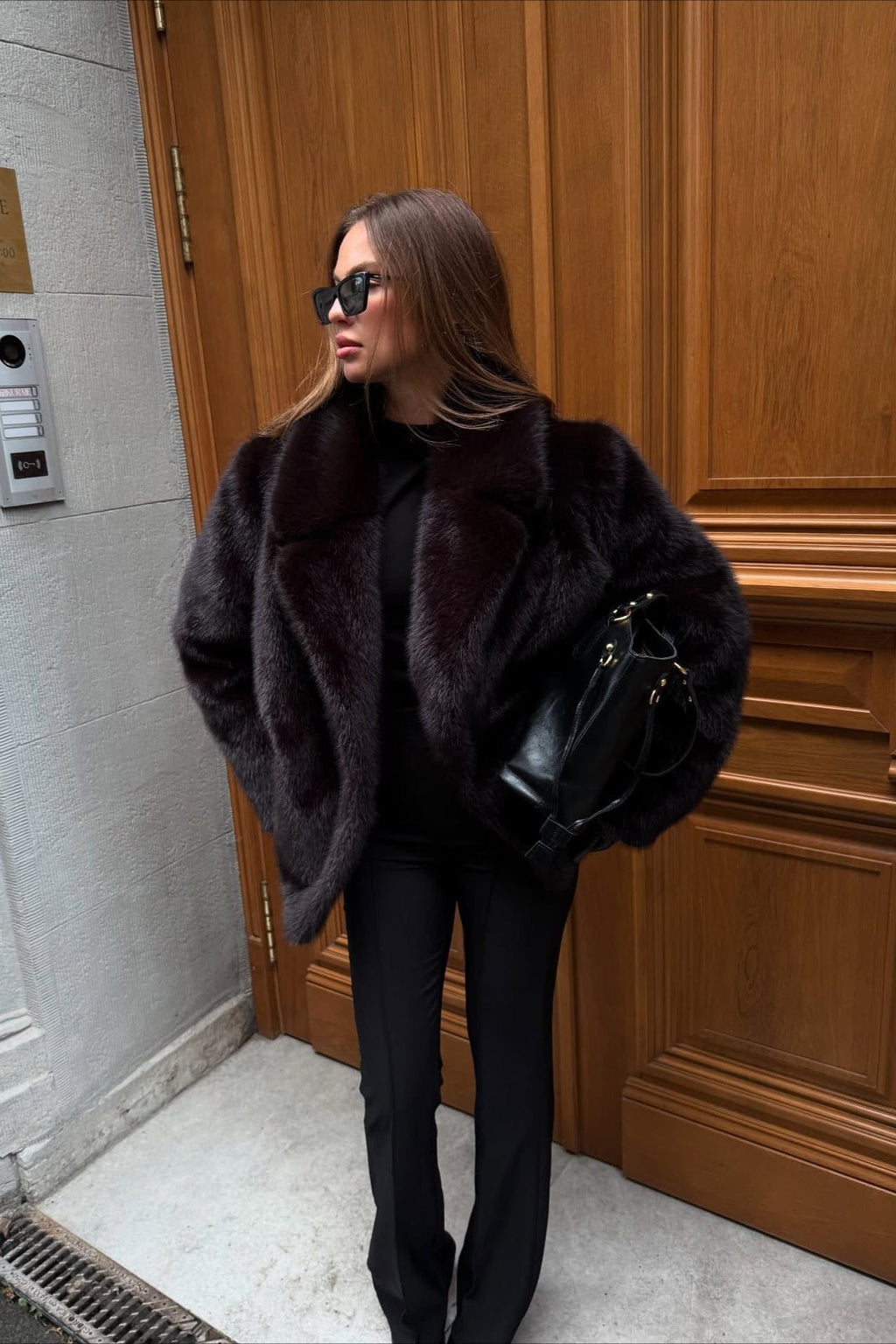 Faux Fox Fur Collar Blazer Coat