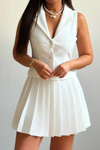 Two Piece Cropped Vest Pleated Skirt Set