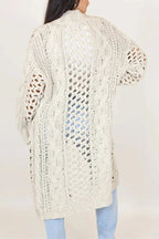 Knit Cable Cotout Long Sleeve Pocket Oversized Midi Cardigan