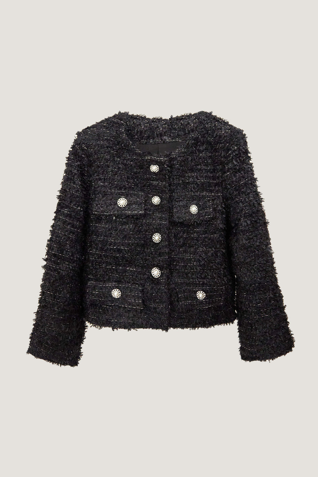 Black Single-Breasted Tweed Jacket