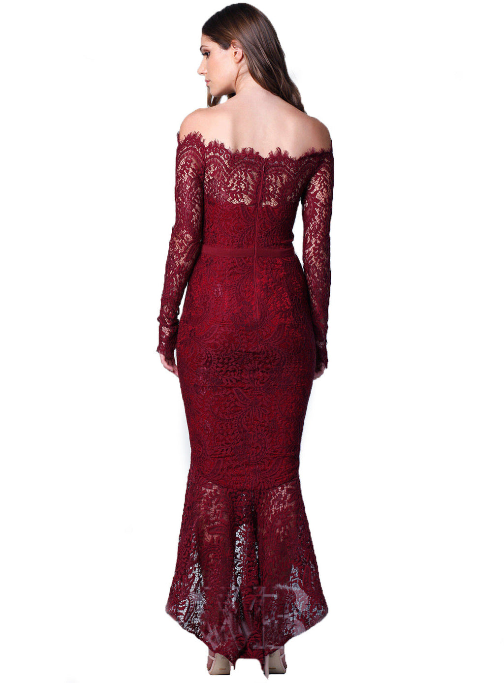 Elegance Lace Trumpet Dress Wine