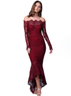 Elegance Lace Trumpet Dress Wine